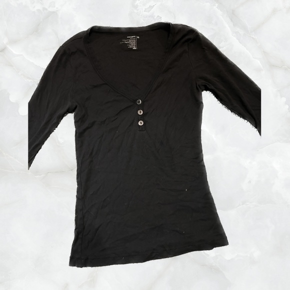 Y2K Black Half Sleeve Top with Buttons - Picture 1 of 5
